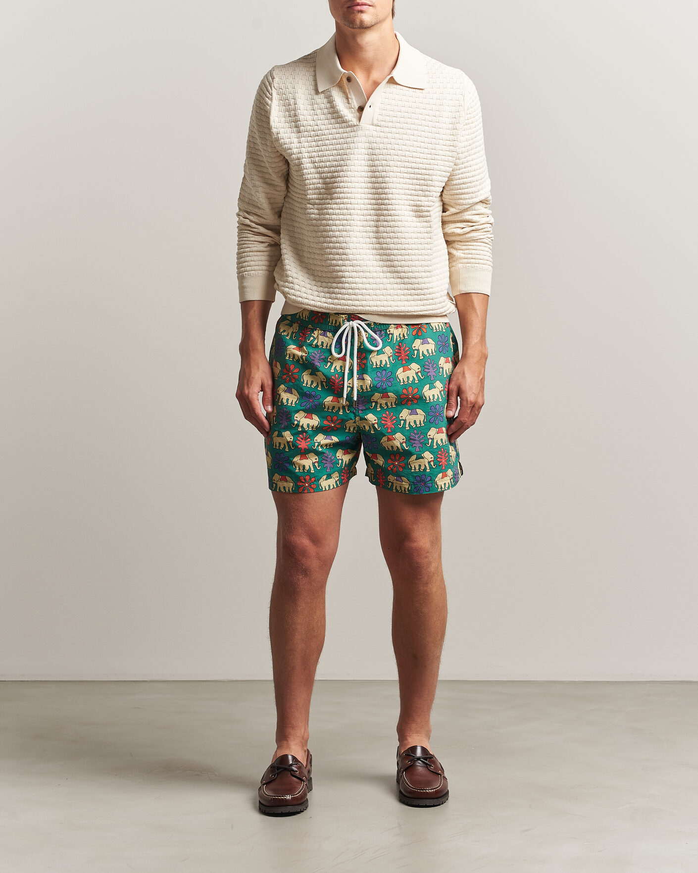 Herr | Badbyxor | Drake's | Elephants Drawstring Swimshorts Green