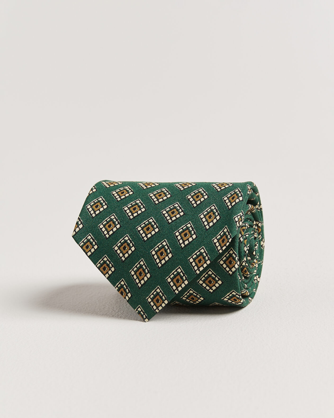 Herr | Slipsar | Drake's | Tile Medallion Habotai Silk Tie Green
