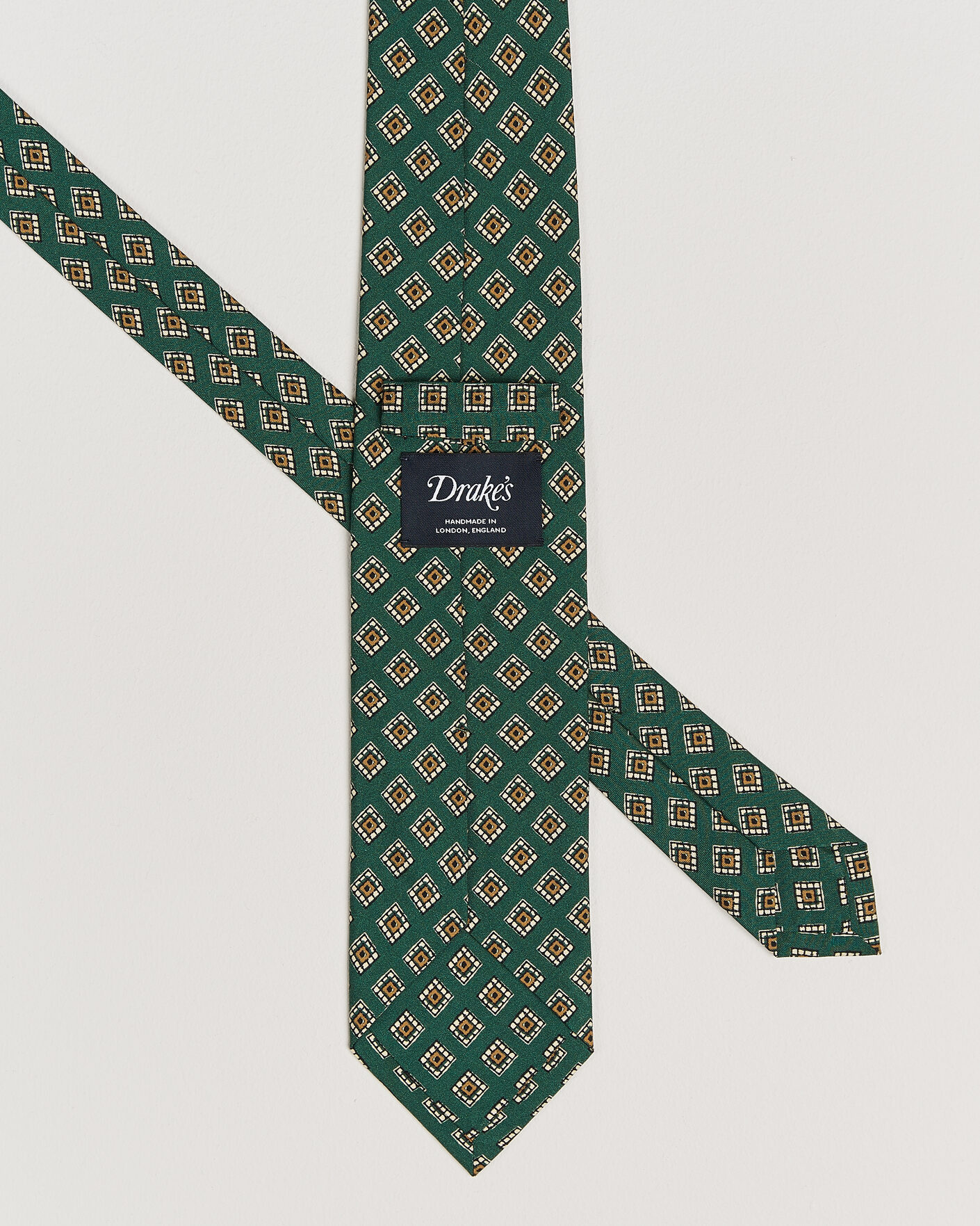 Herr | Slipsar | Drake's | Tile Medallion Habotai Silk Tie Green
