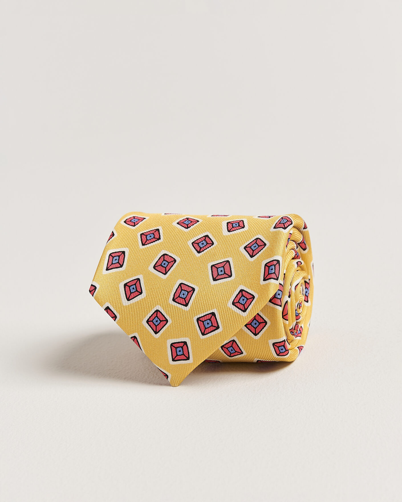 Herr | Slipsar | Drake's | Square Diamond Heavy Twill Silk Tie Gold