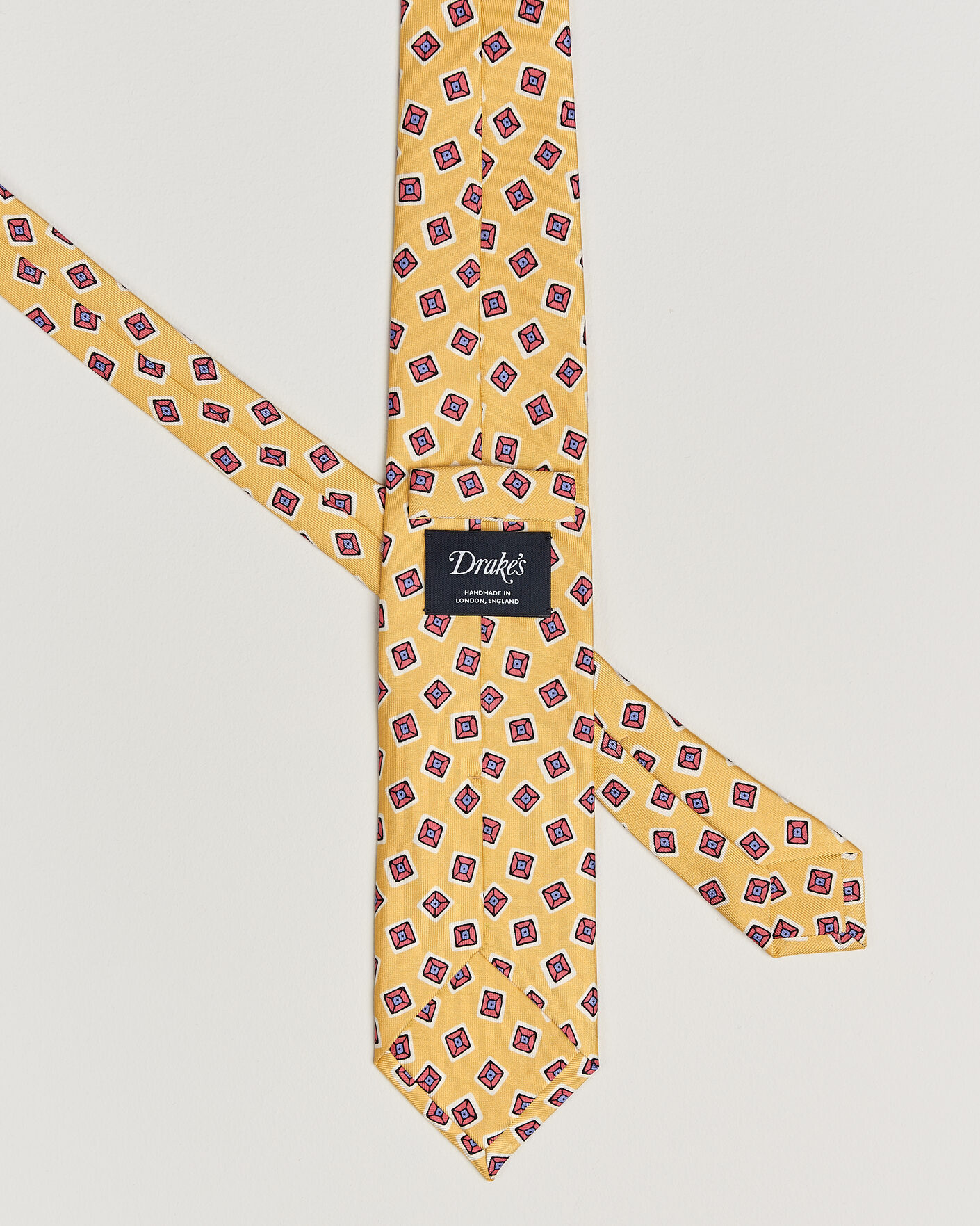 Herr | Slipsar | Drake's | Square Diamond Heavy Twill Silk Tie Gold