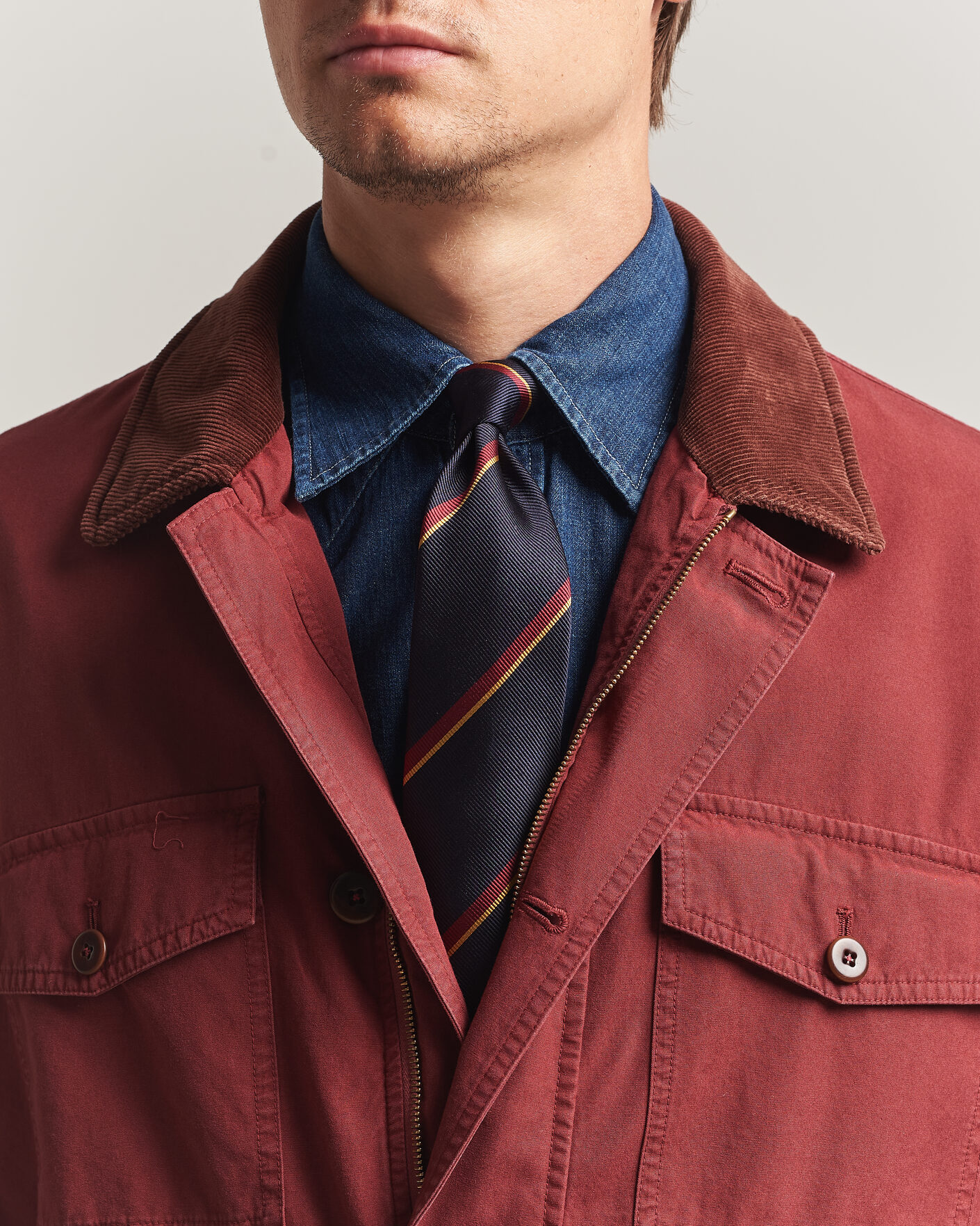 Herr | Slipsar | Drake's | Regimental Stripe Reppe Tie Navy