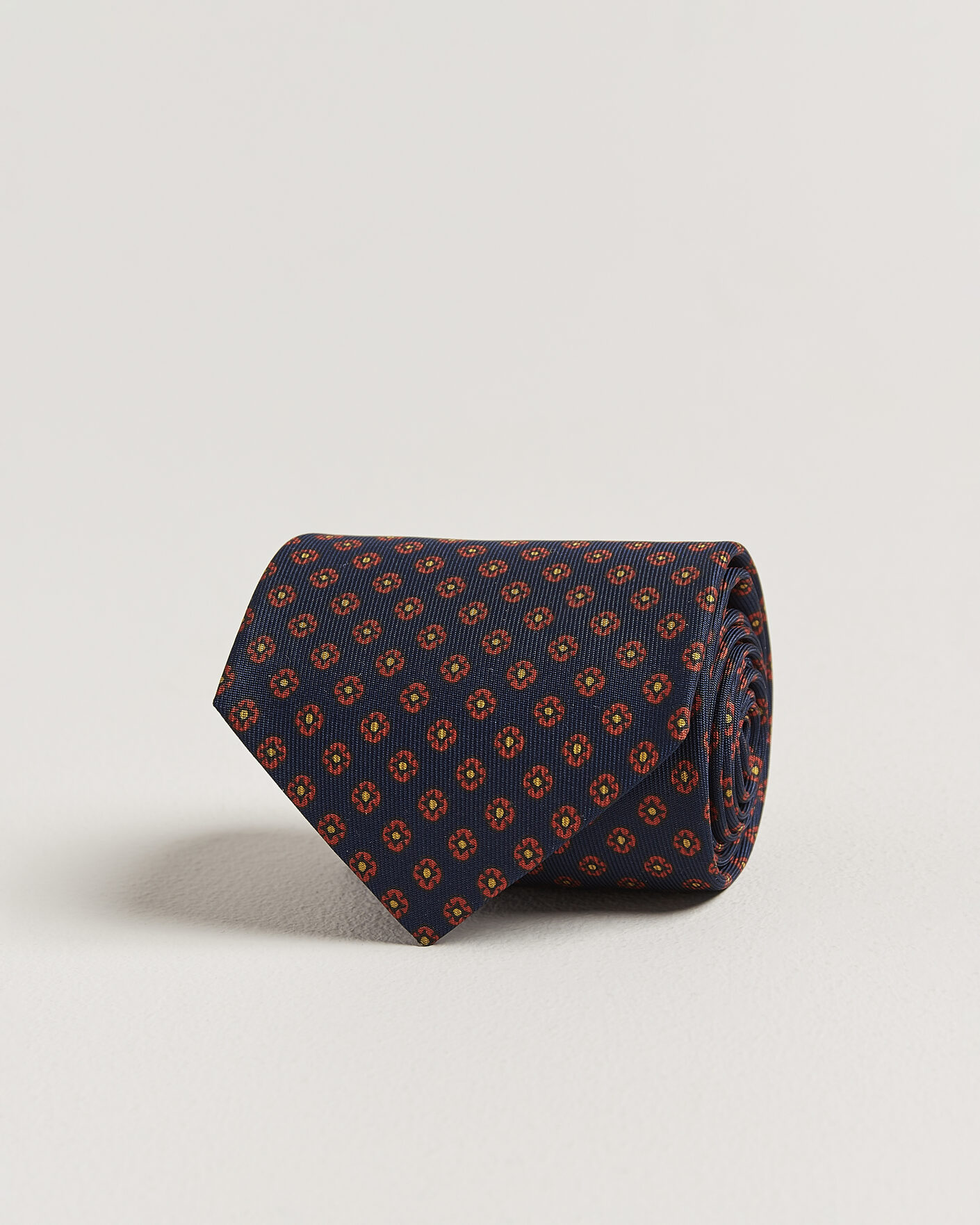 Herr | Slipsar | Drake's | Square Flowers Pattern Silk Tie Navy