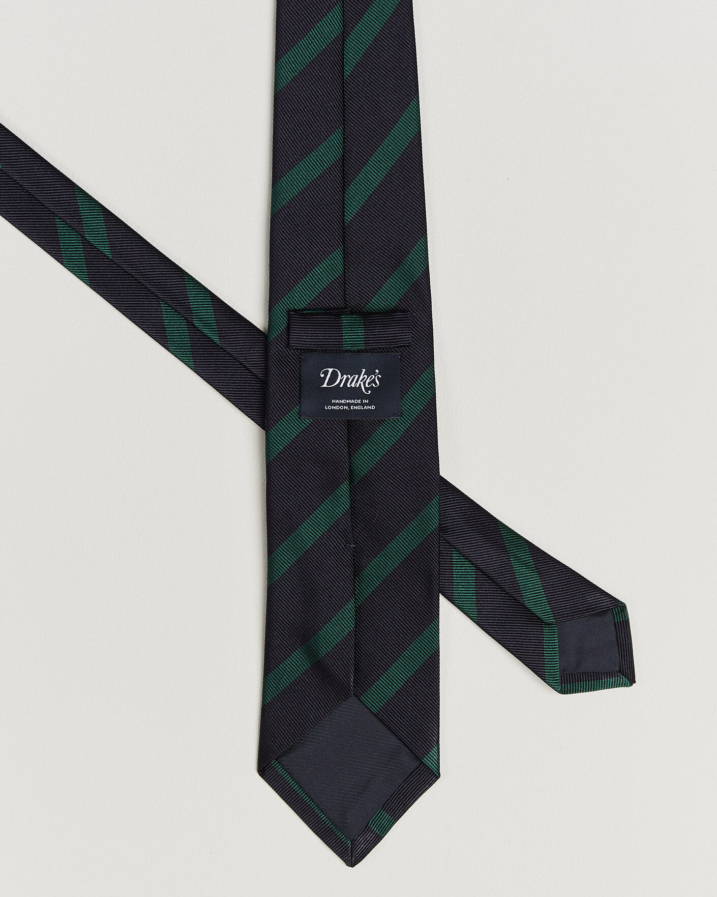 Herr | Slipsar | Drake's | Bar Stripe Reppe Silk Tie Navy/Green