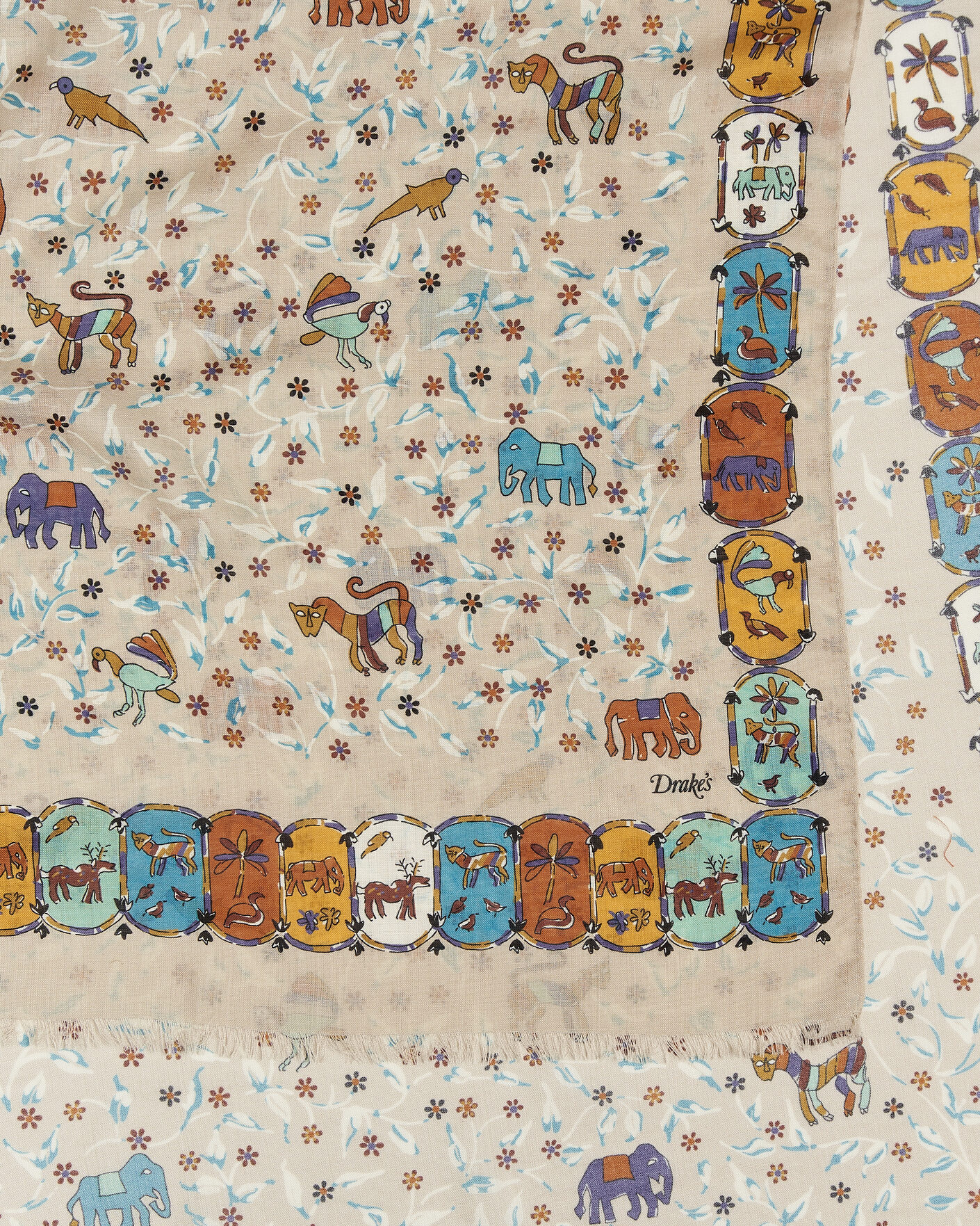 Herr | Scarves | Drake's | Loose Animal Wool/Silk Print Scarf Beige