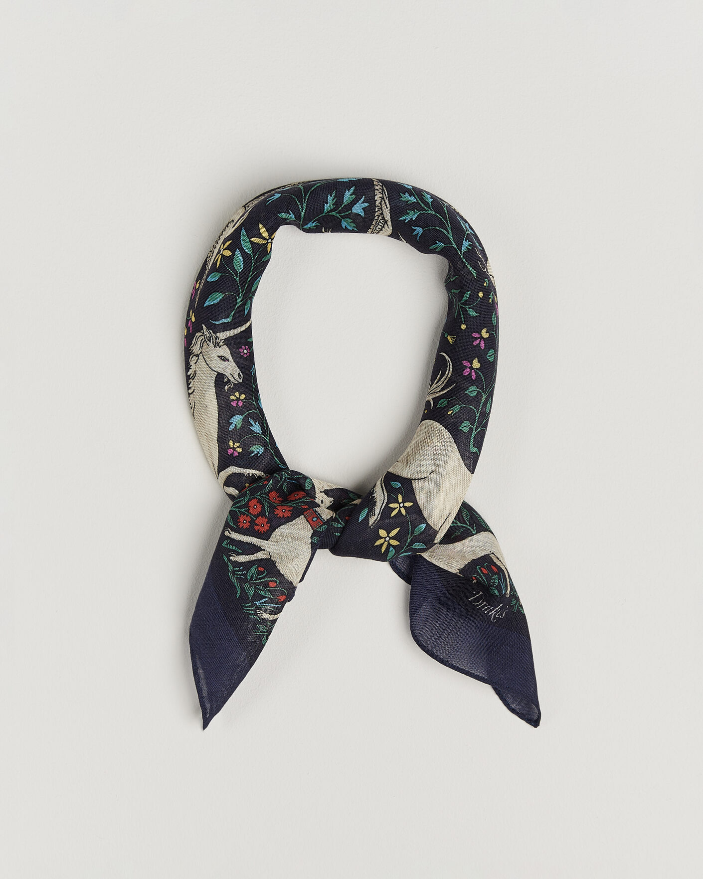 Herr | Scarves | Drake's | Unicorn Print Wool/Silk Bandana Navy