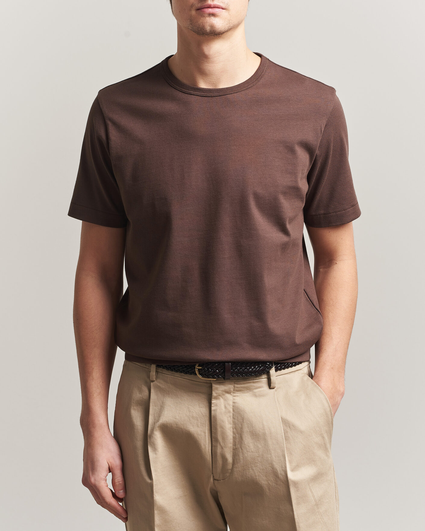 Herr | T-Shirts | Merz b. Schwanen | Classic Fit Sturdy Loopwheeled T-Shirt Chocolate