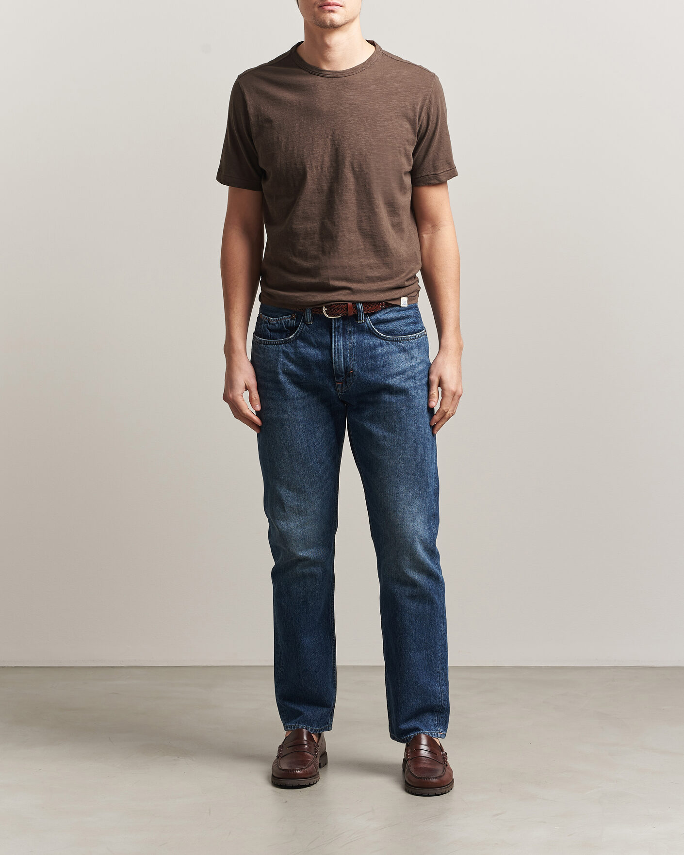 Herr | T-Shirts | Merz b. Schwanen | Organic Pima Cotton Slub Crew Neck T-Shirt Chocolate