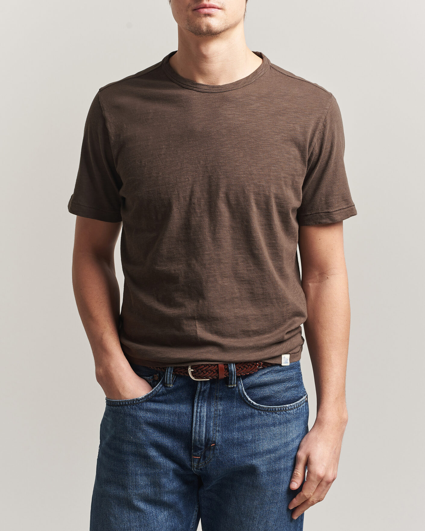 Herr | T-Shirts | Merz b. Schwanen | Organic Pima Cotton Slub Crew Neck T-Shirt Chocolate