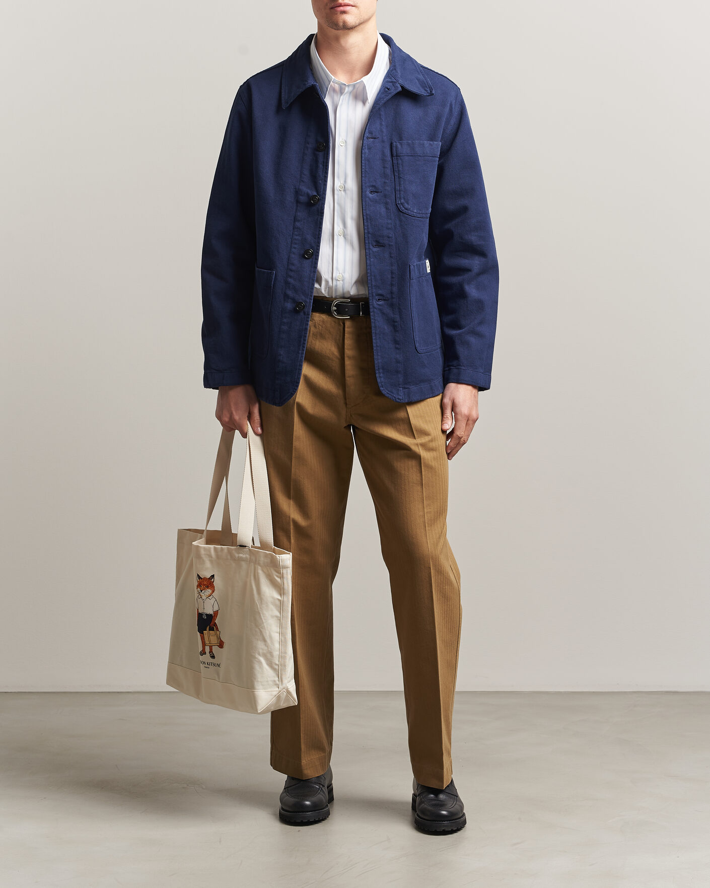 Herr | Skjortor | Merz b. Schwanen | Worker Cotton Twill Overshirt Ink Blue
