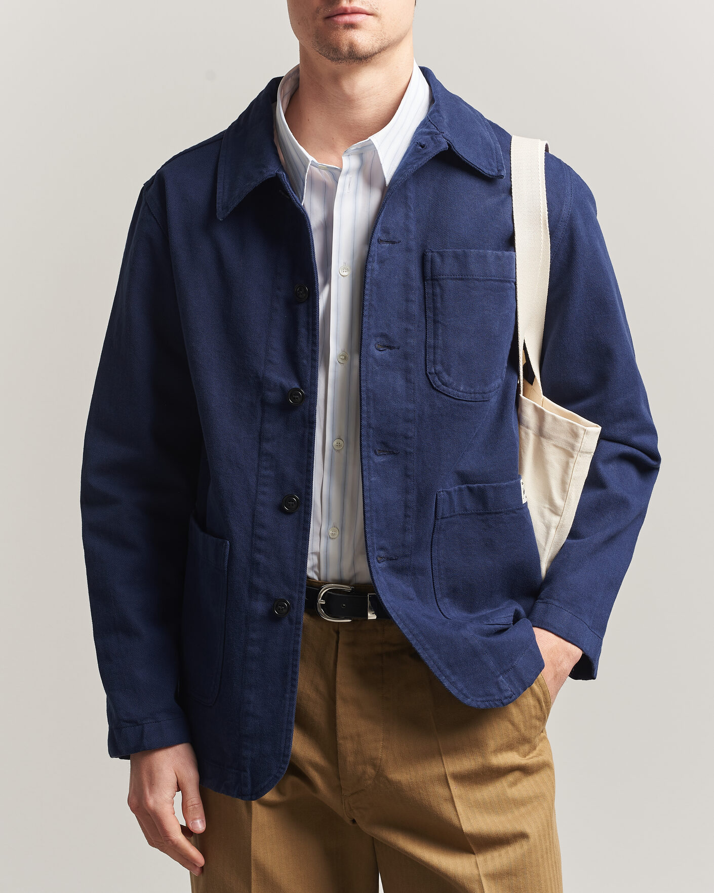 Herr | Skjortor | Merz b. Schwanen | Worker Cotton Twill Overshirt Ink Blue