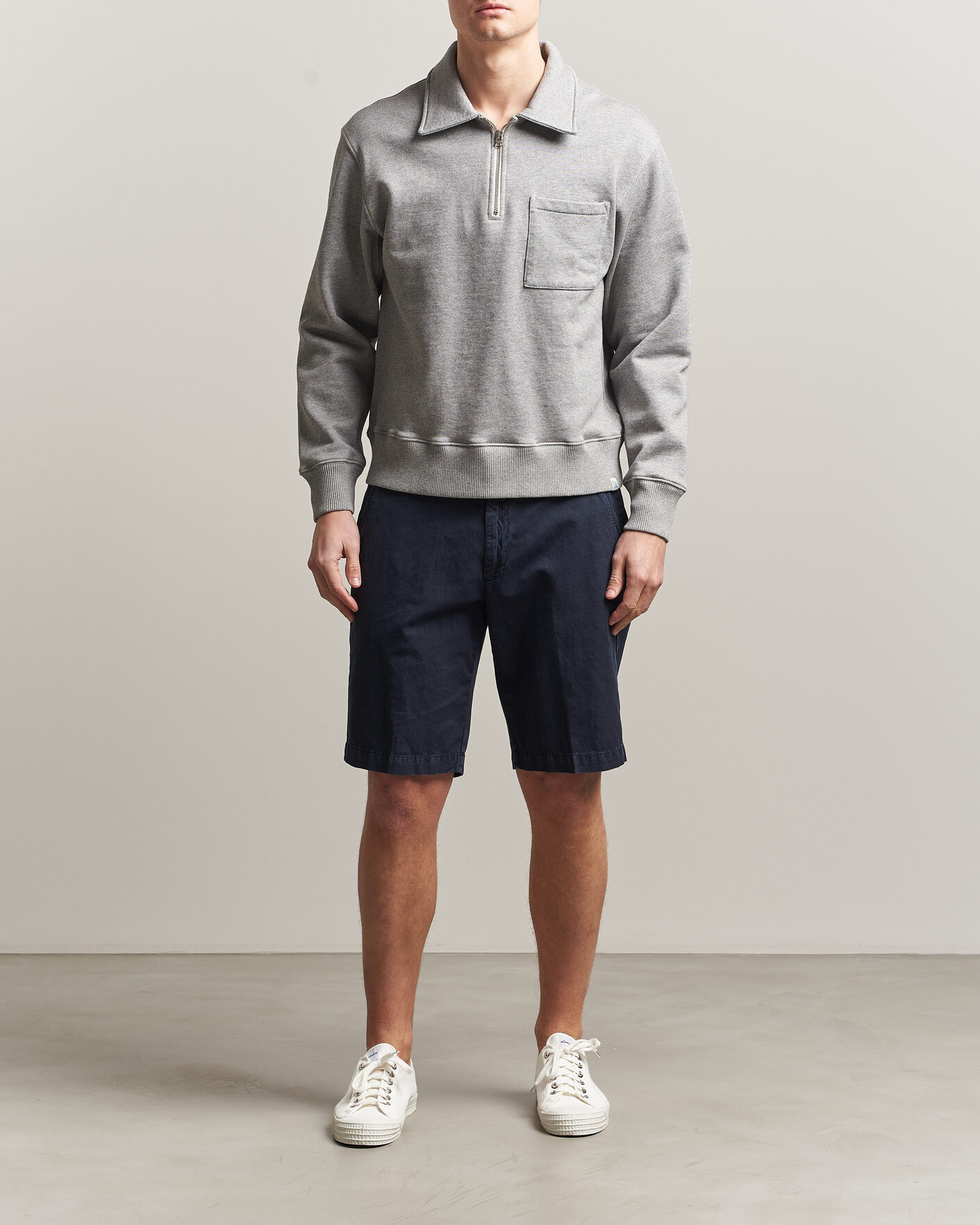 Herr | Tröjor | Merz b. Schwanen | Classic Fit Authentic Fleece Half Zip Grey Melange