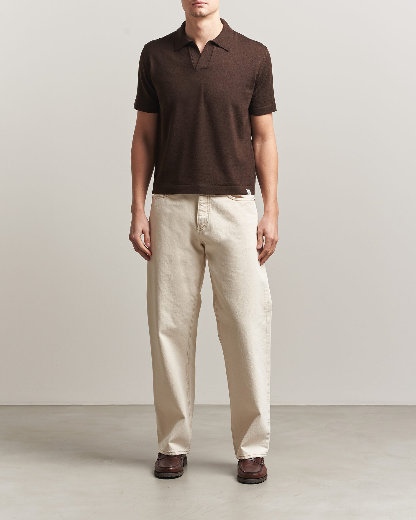 Herr | Pikéer | Merz b. Schwanen | Relaxed Fit Merino Knitted Polo Coffee