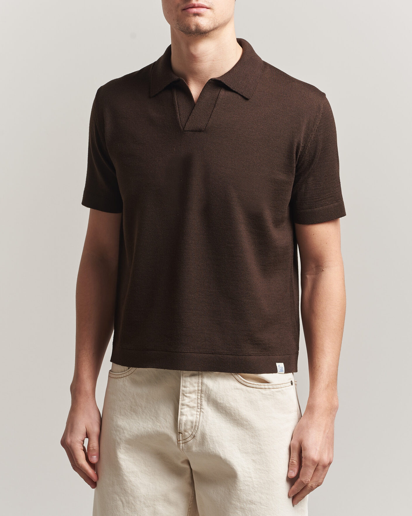 Herr | Pikéer | Merz b. Schwanen | Relaxed Fit Merino Knitted Polo Coffee