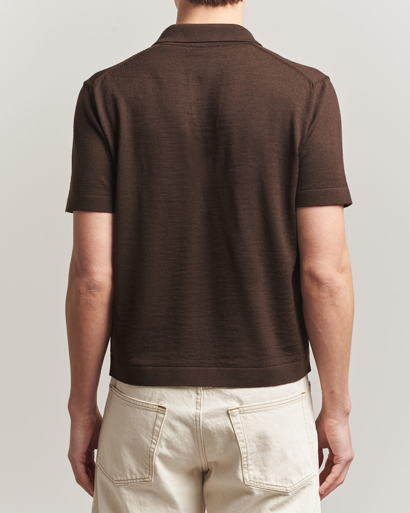 Herr | Pikéer | Merz b. Schwanen | Relaxed Fit Merino Knitted Polo Coffee