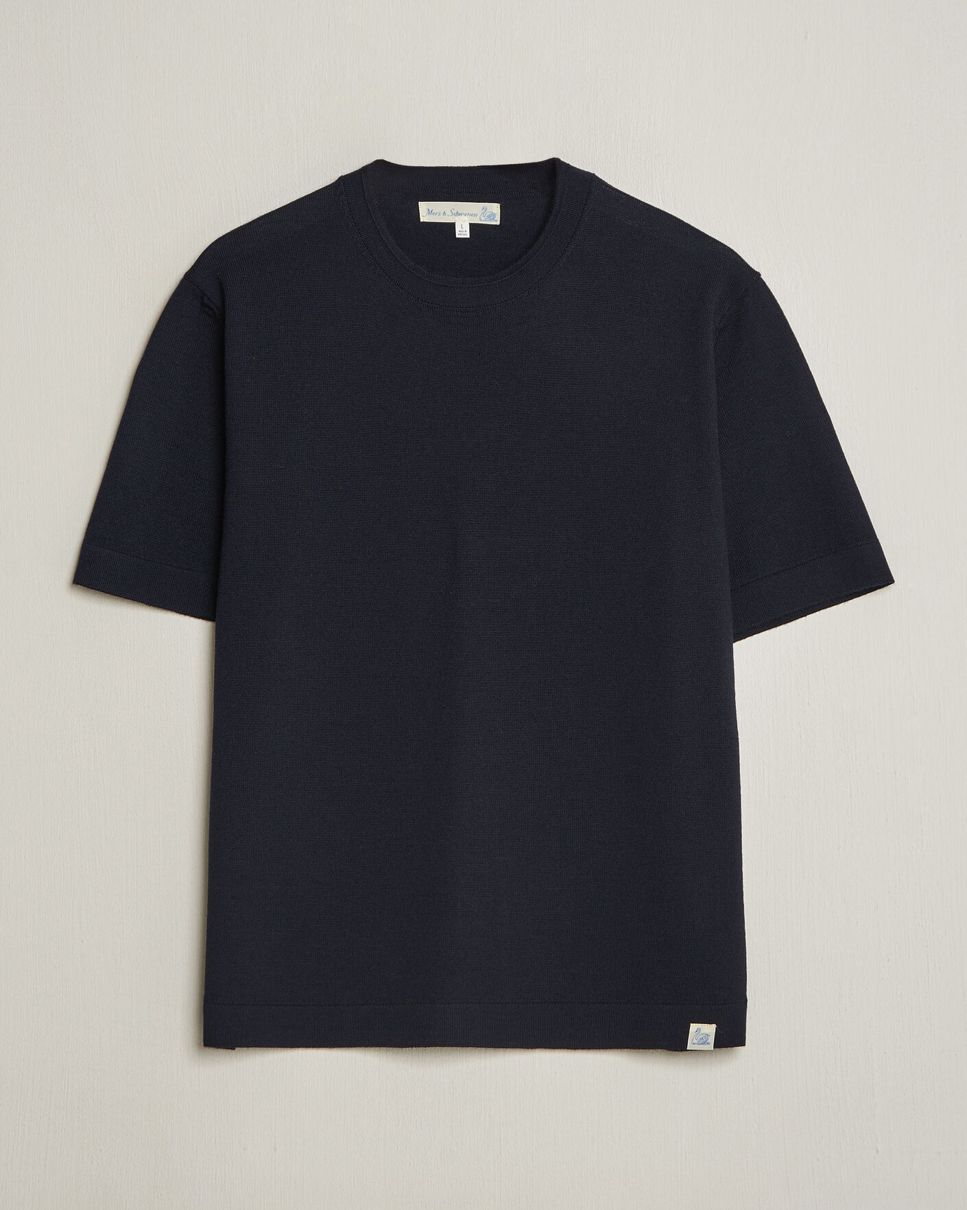 Herr | T-Shirts | Merz b. Schwanen | Relaxed Fit Merino Knitted T-Shirt Dark Navy