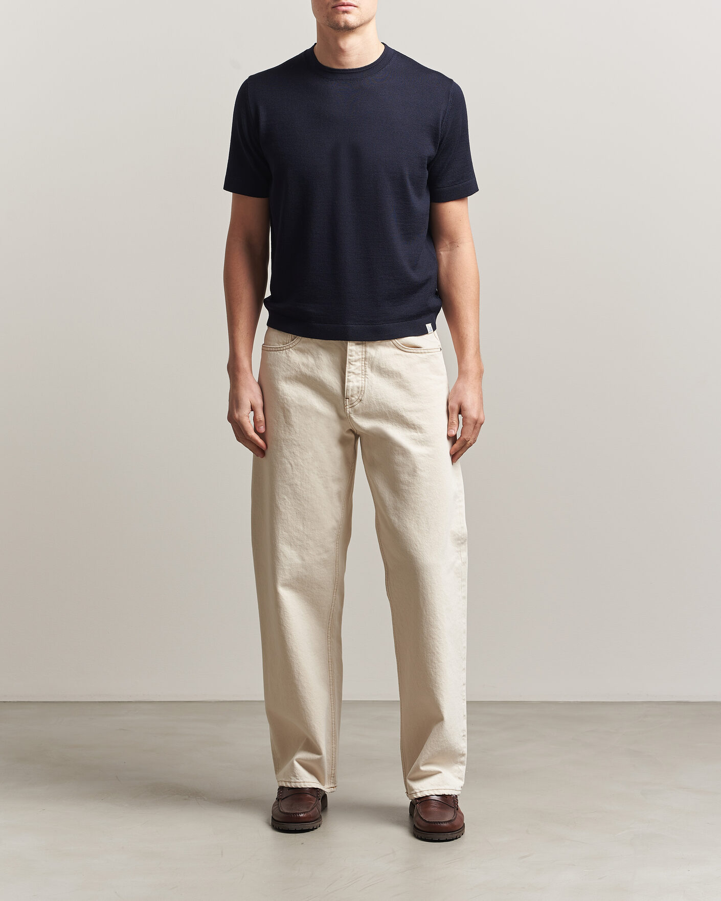 Herr | T-Shirts | Merz b. Schwanen | Relaxed Fit Merino Knitted T-Shirt Dark Navy