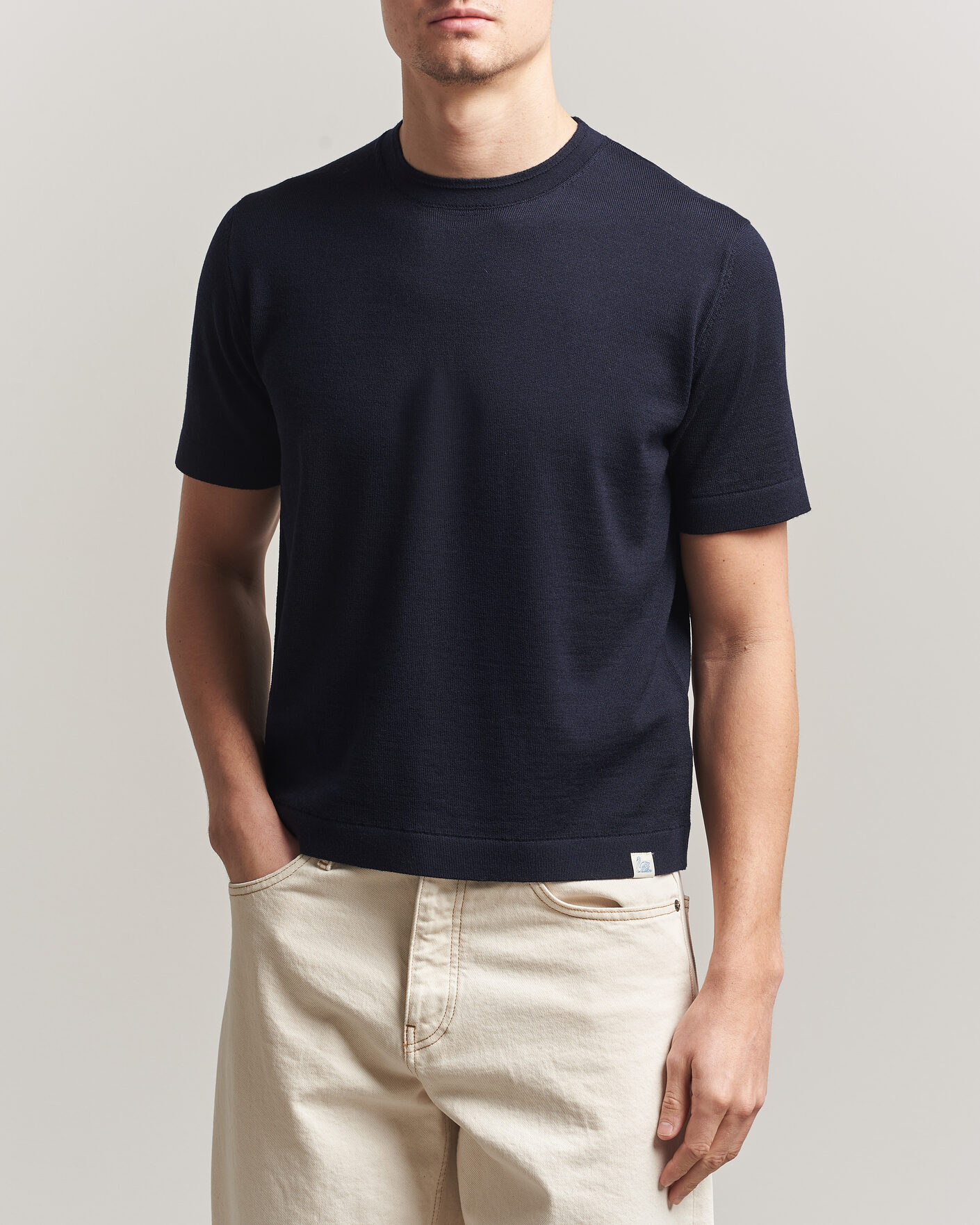 Herr | T-Shirts | Merz b. Schwanen | Relaxed Fit Merino Knitted T-Shirt Dark Navy