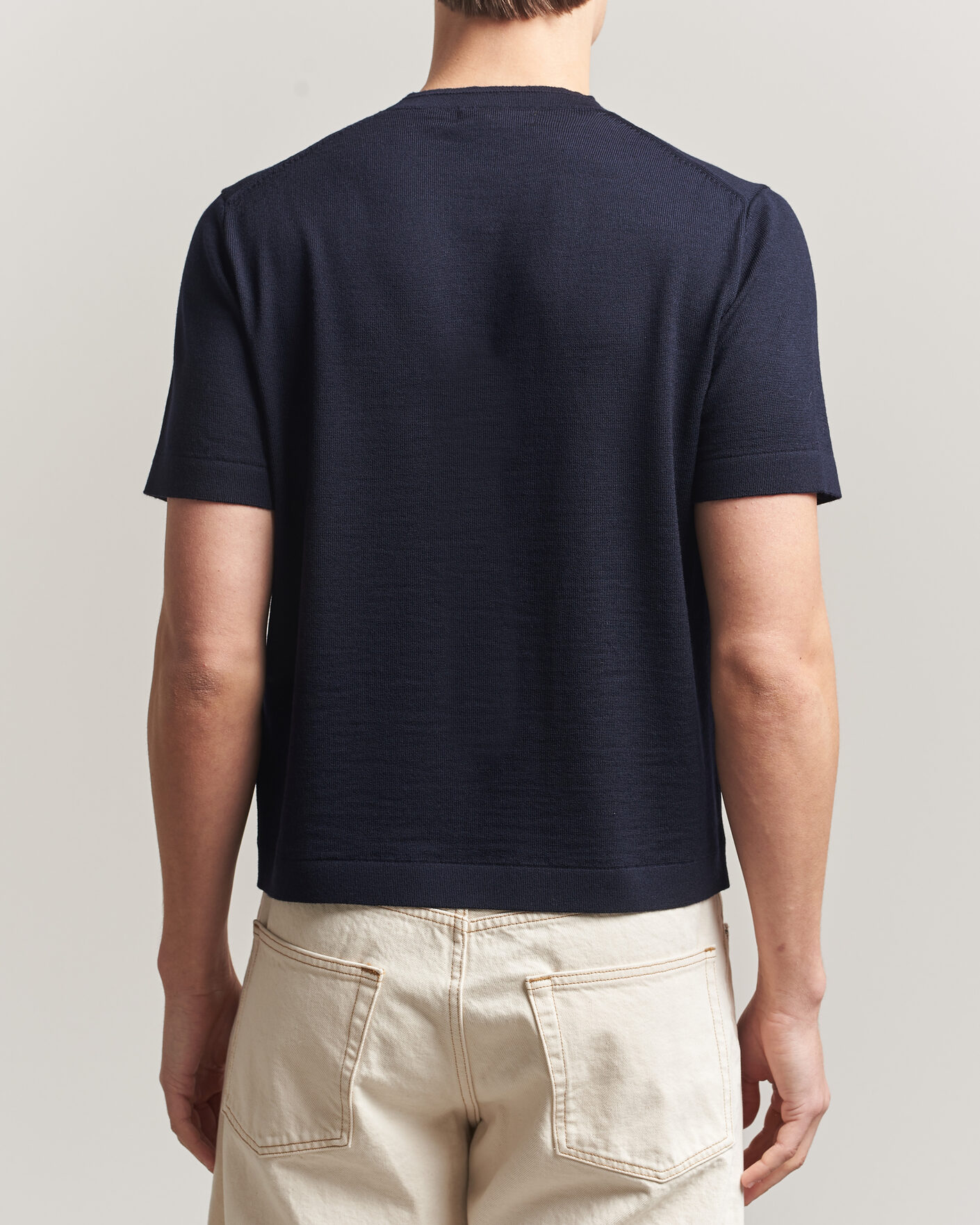 Herr | T-Shirts | Merz b. Schwanen | Relaxed Fit Merino Knitted T-Shirt Dark Navy