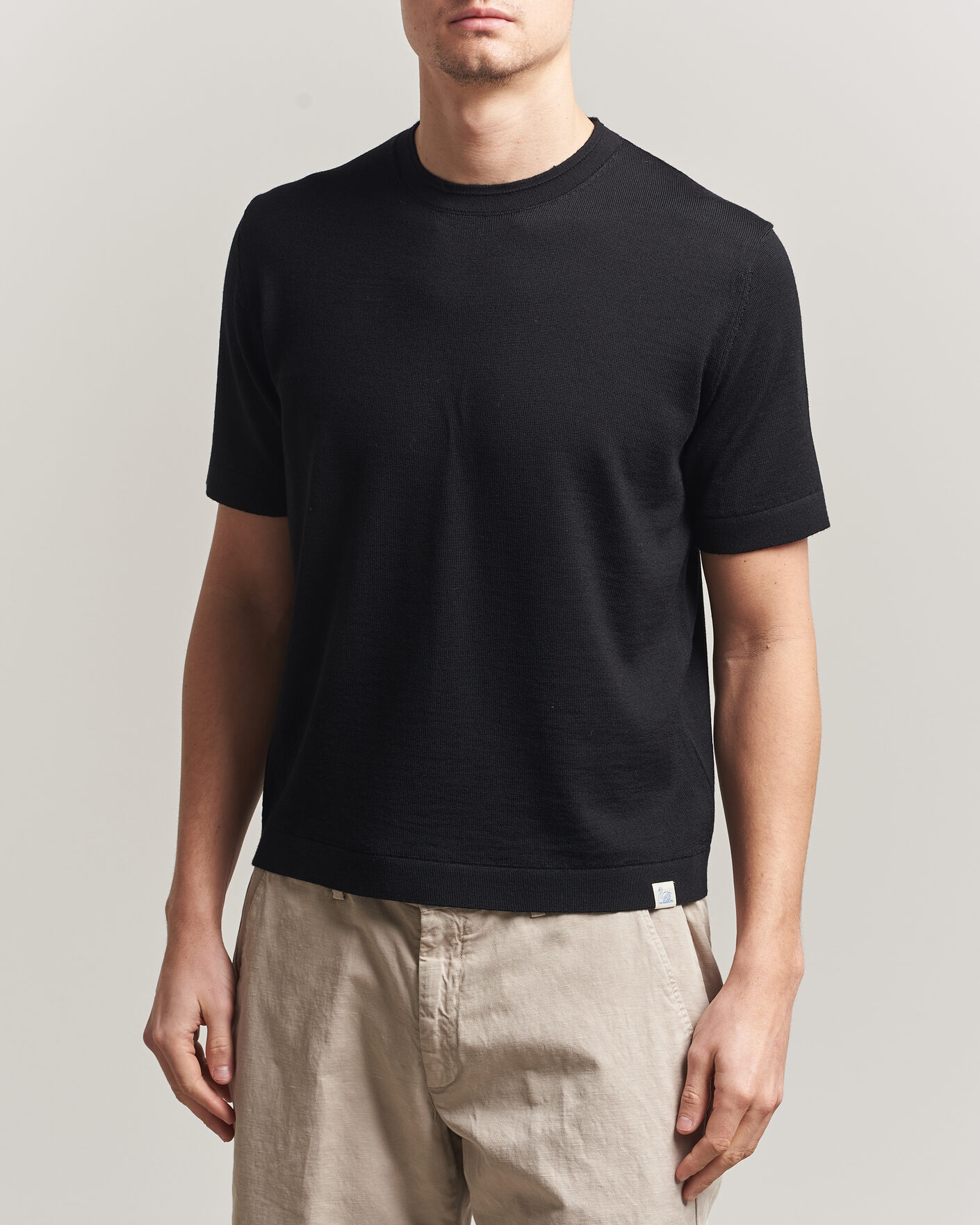 Herr | T-Shirts | Merz b. Schwanen | Relaxed Fit Merino Knitted T-Shirt Black