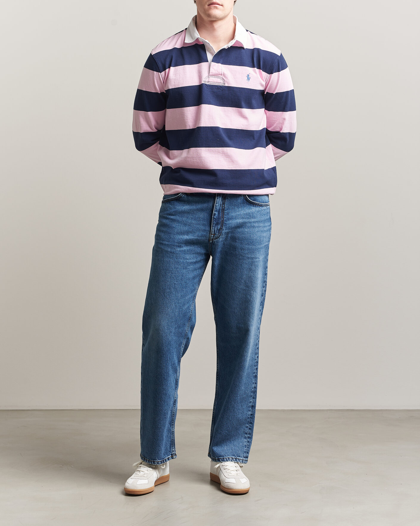 Herr | Tröjor | Polo Ralph Lauren | Jersey Striped Rugger Carmel Pink/Newport Navy