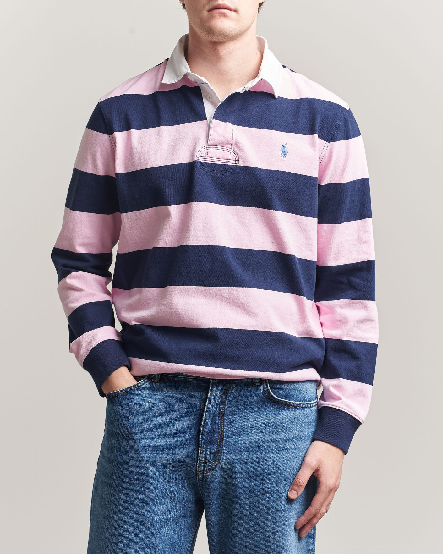Herr | Tröjor | Polo Ralph Lauren | Jersey Striped Rugger Carmel Pink/Newport Navy
