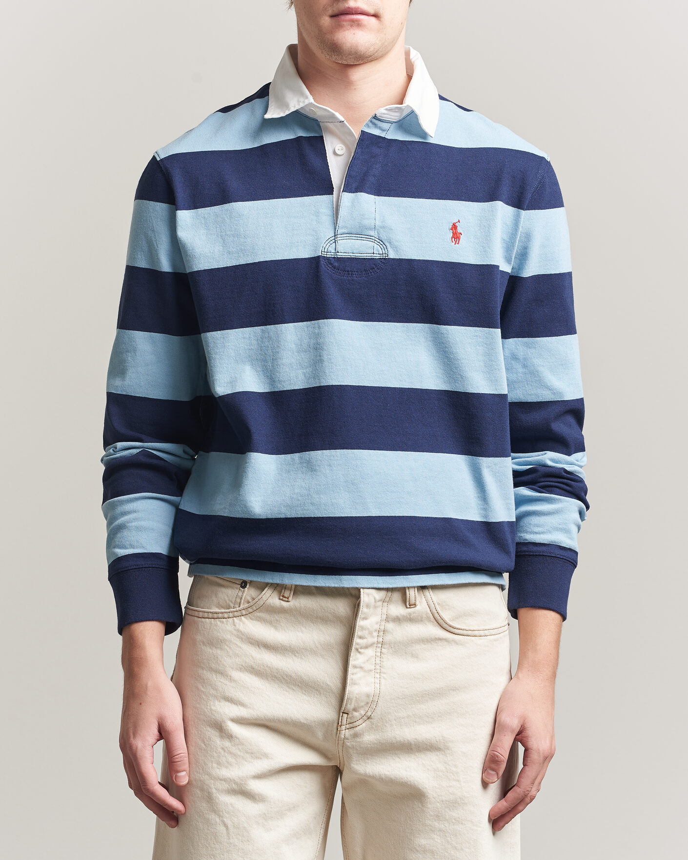 Herr | Tröjor | Polo Ralph Lauren | Jersey Striped Rugger Powder Blue/Newport Navy