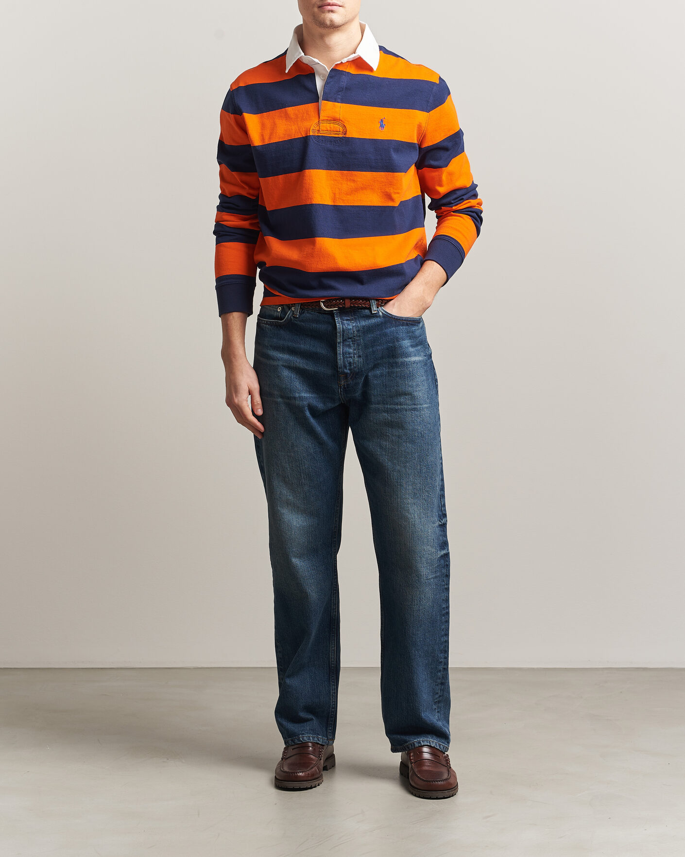 Herr | Tröjor | Polo Ralph Lauren | Jersey Striped Rugger Sailing Orange/Newport Navy