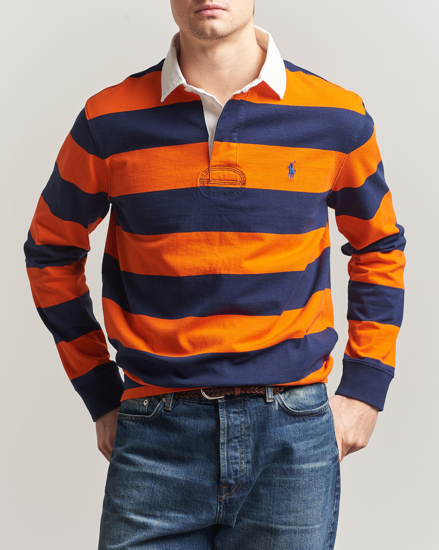 Herr | Tröjor | Polo Ralph Lauren | Jersey Striped Rugger Sailing Orange/Newport Navy