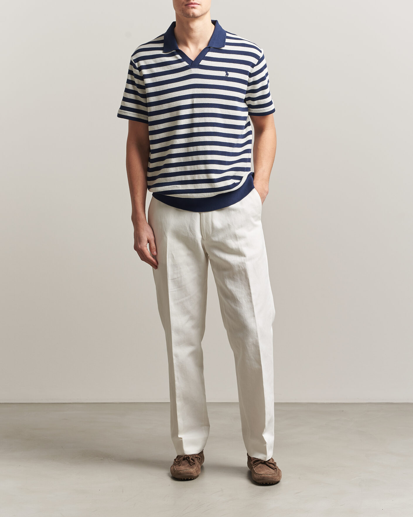 Herr | Pikéer | Polo Ralph Lauren | Cotton Texture Striped Polo Newport Navy/Cream