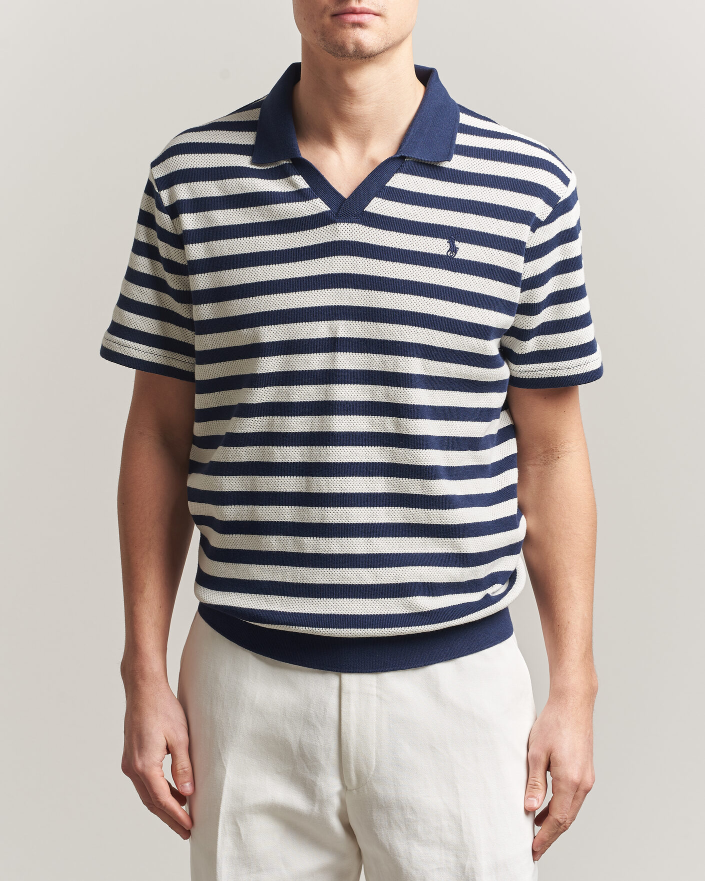 Herr | Pikéer | Polo Ralph Lauren | Cotton Texture Striped Polo Newport Navy/Cream
