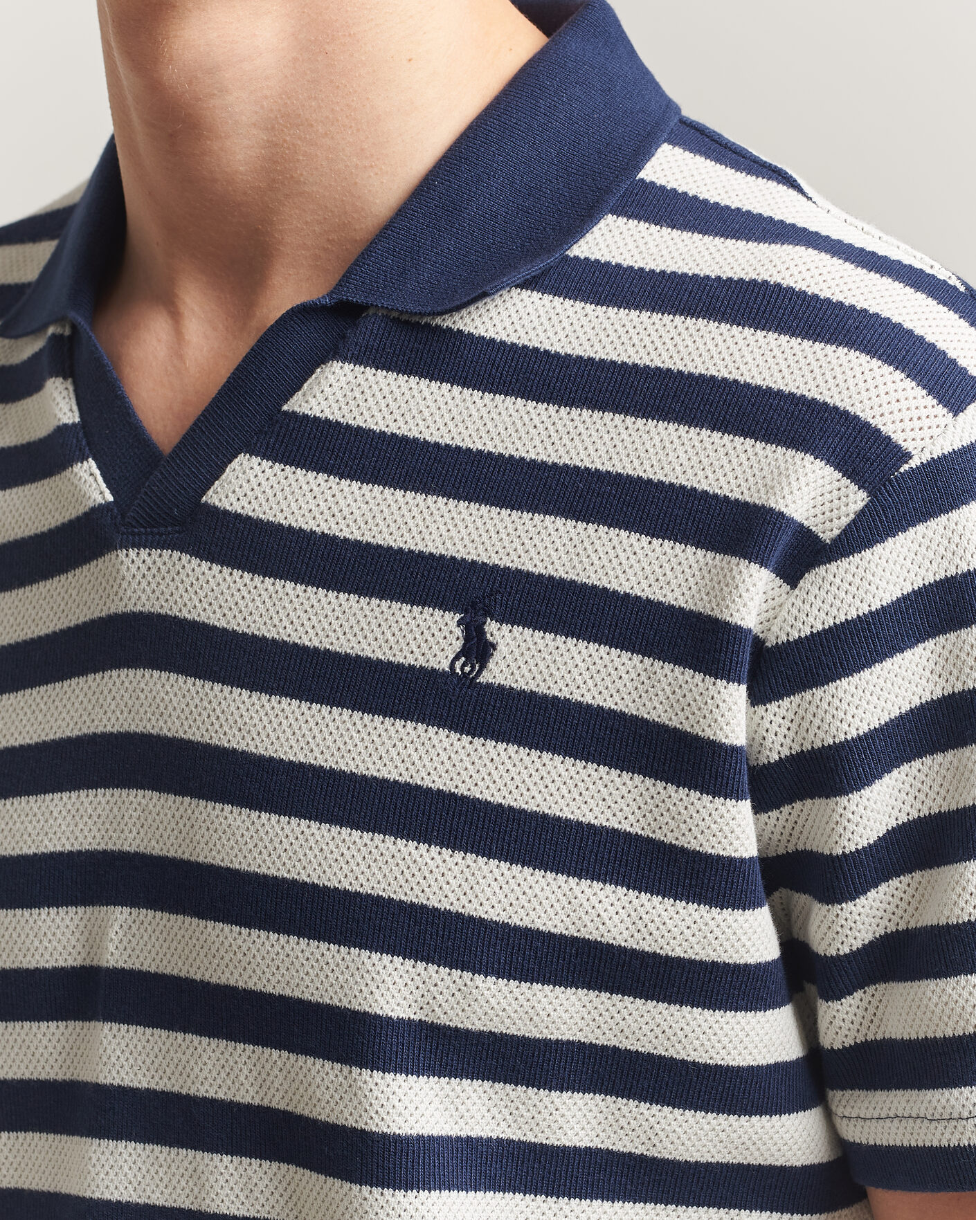 Herr | Pikéer | Polo Ralph Lauren | Cotton Texture Striped Polo Newport Navy/Cream