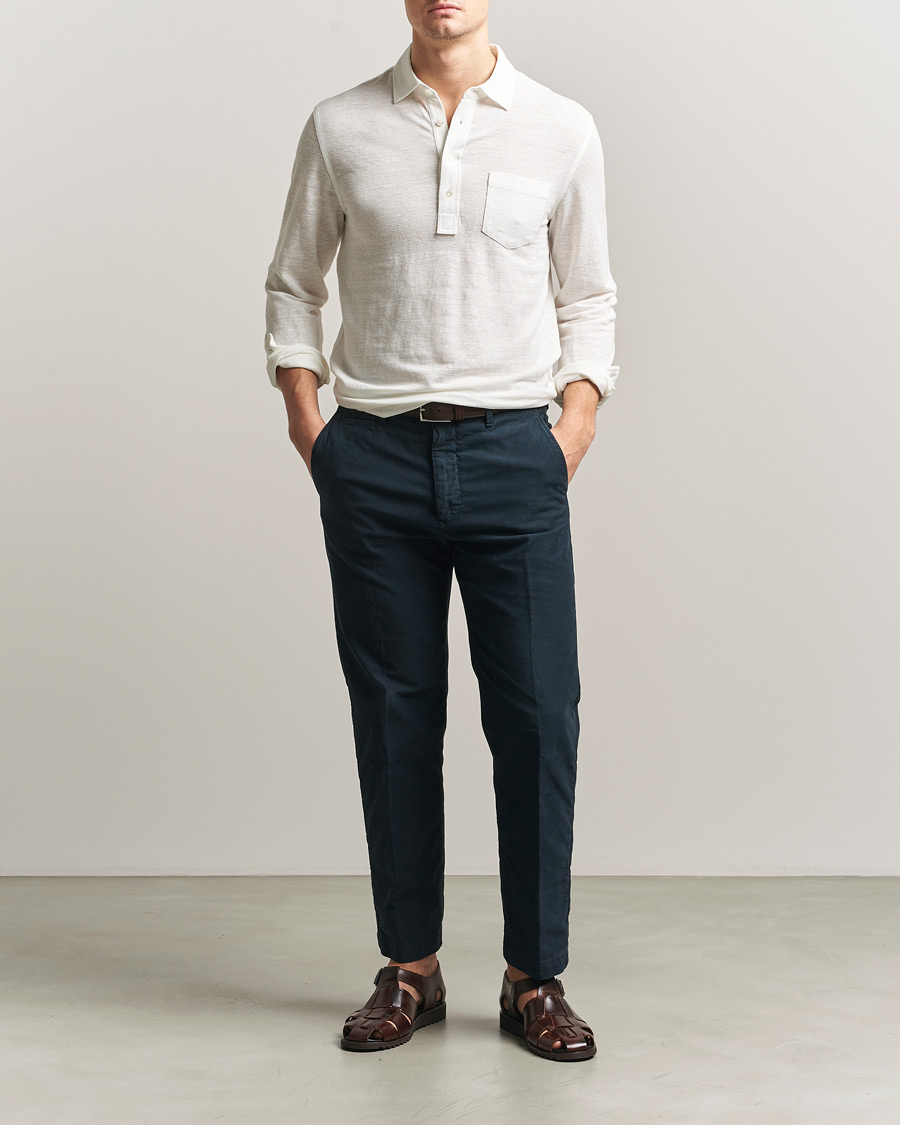 Herr | Pikéer | Polo Ralph Lauren | Long Sleeve Linen Polo Deckwash White