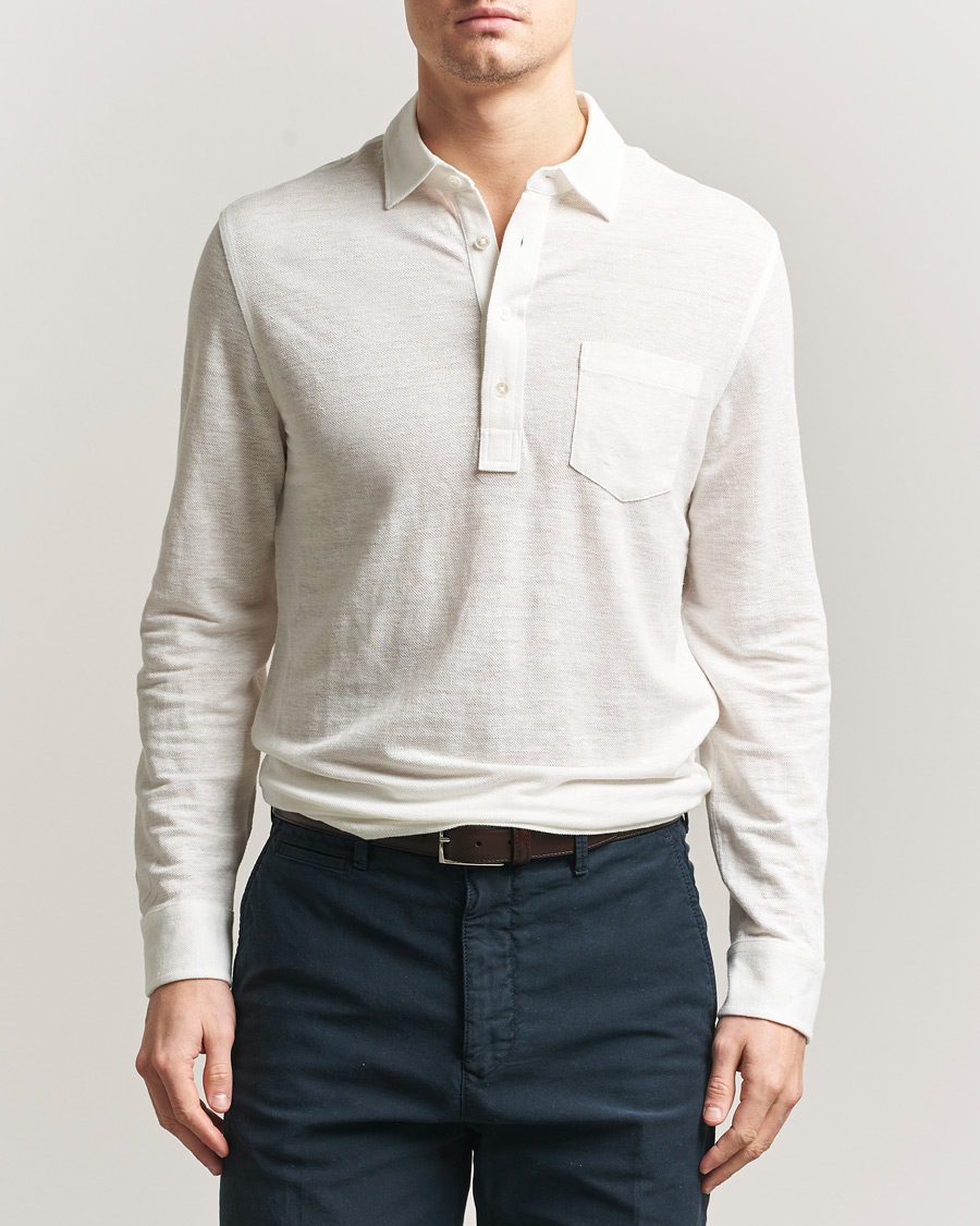 Herr | Pikéer | Polo Ralph Lauren | Long Sleeve Linen Polo Deckwash White