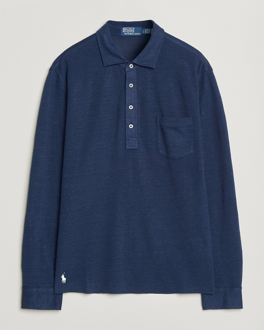 Herr | Pikéer | Polo Ralph Lauren | Long Sleeve Linen Polo Newport Navy