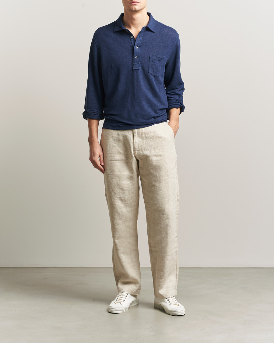 Herr | Pikéer | Polo Ralph Lauren | Long Sleeve Linen Polo Newport Navy