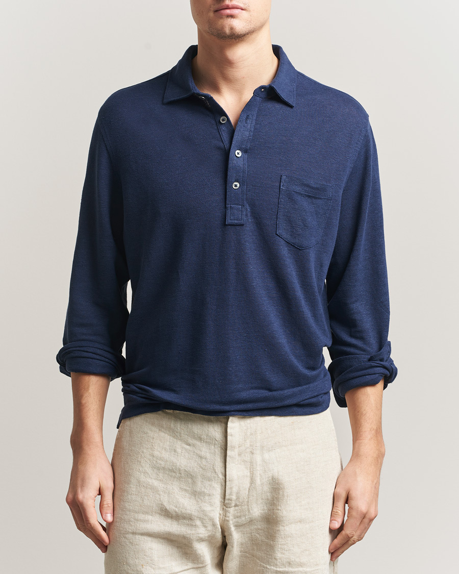 Herr | Pikéer | Polo Ralph Lauren | Long Sleeve Linen Polo Newport Navy