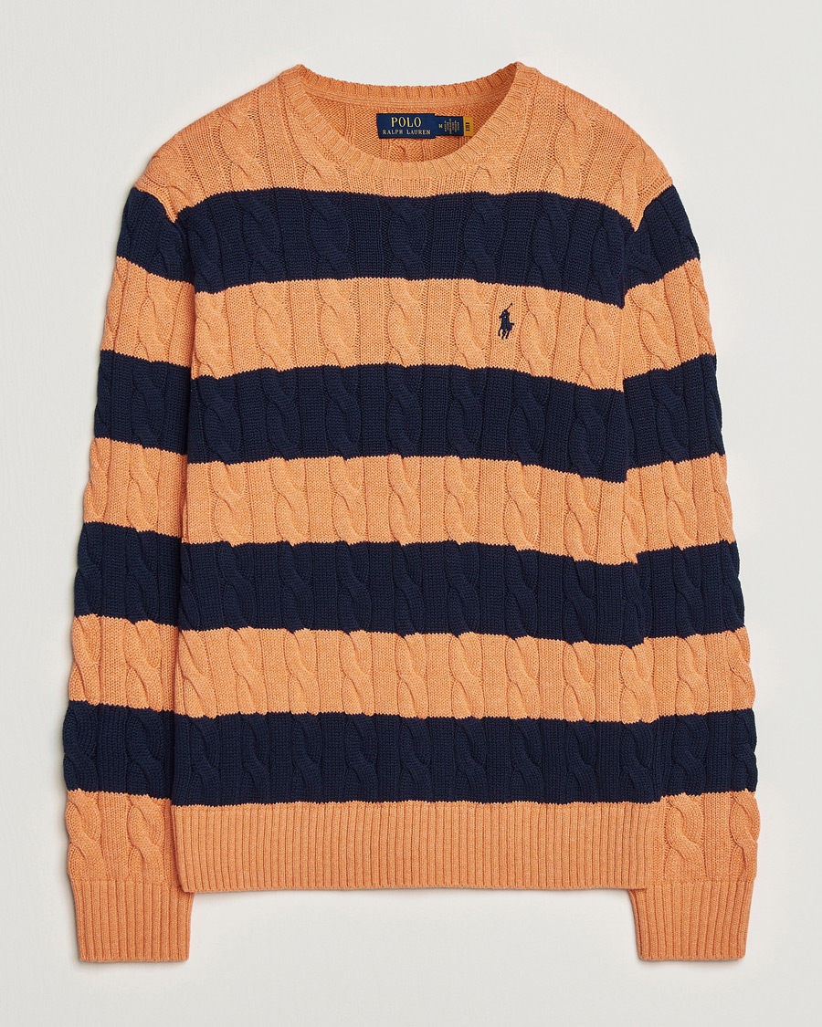 Herr | Tröjor | Polo Ralph Lauren | Striped Cotton Cable Sweater Orange Navy Combo