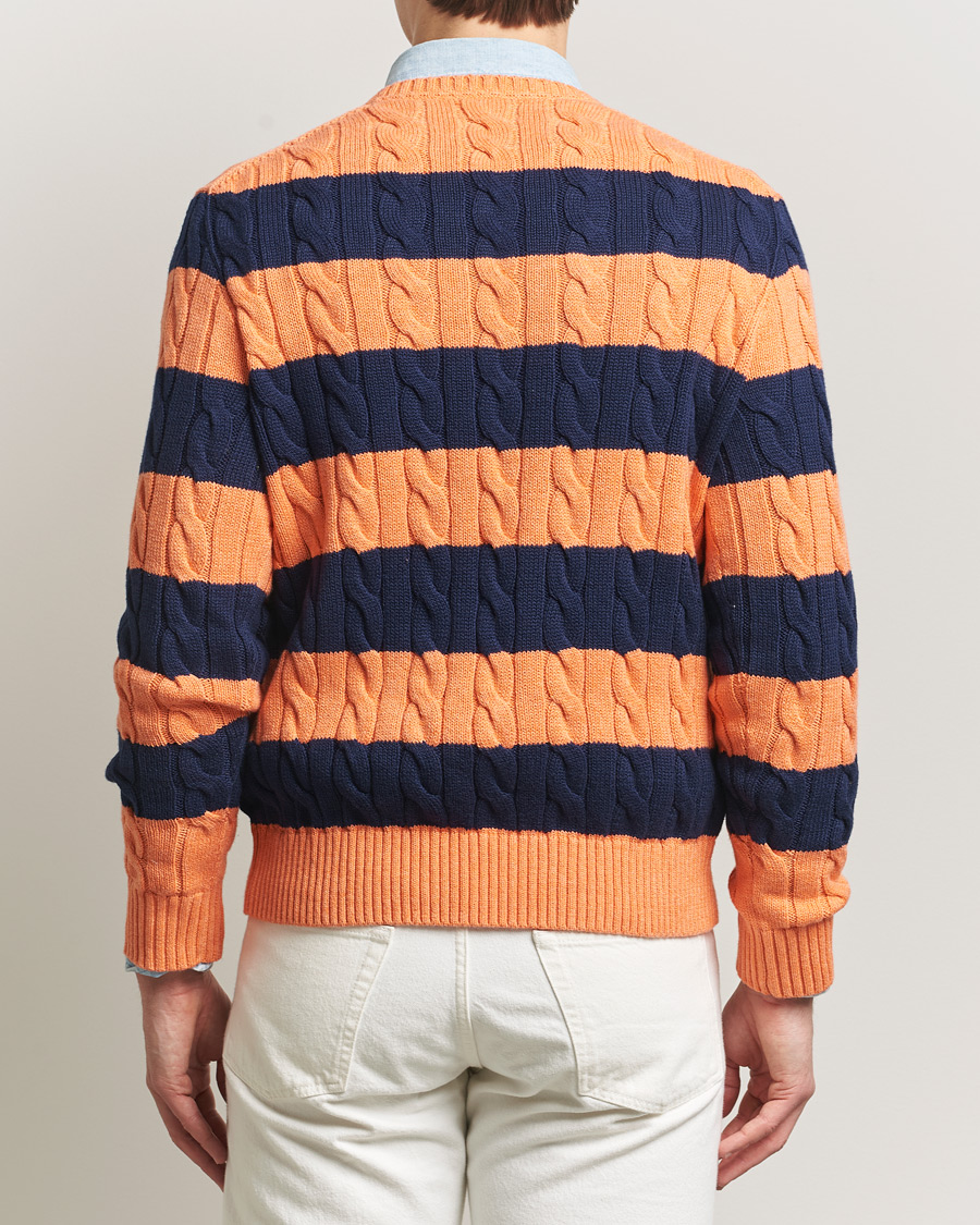 Herr | Tröjor | Polo Ralph Lauren | Striped Cotton Cable Sweater Orange Navy Combo