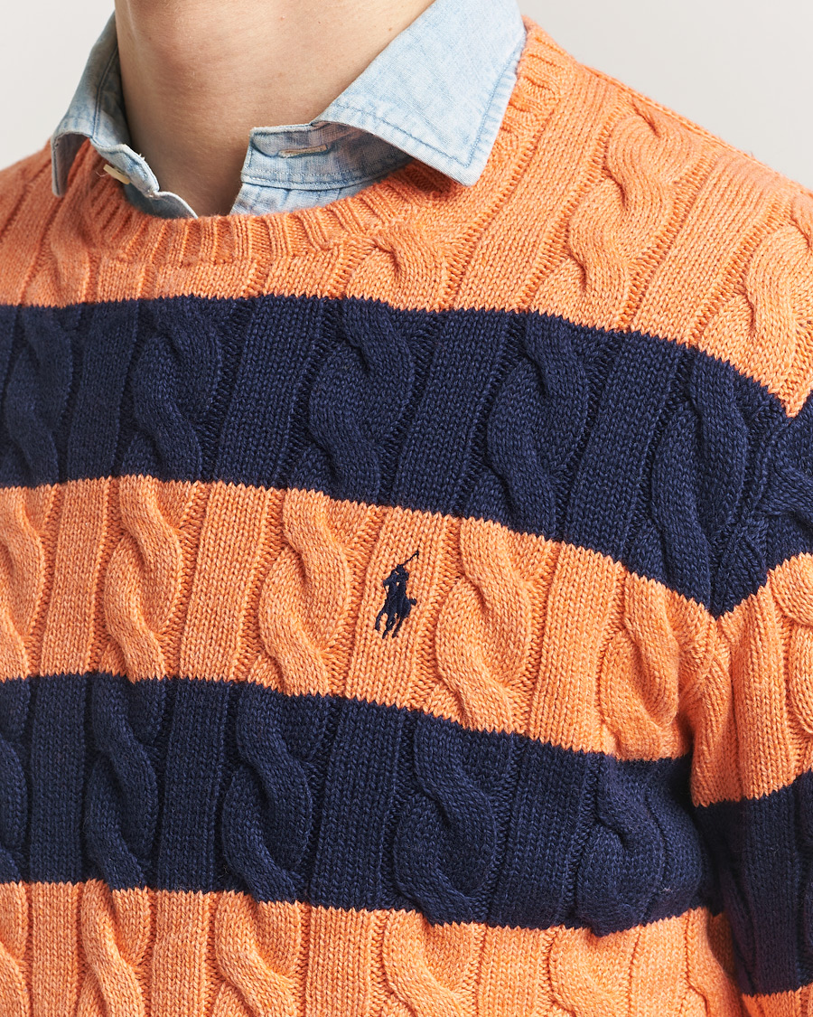 Herr | Tröjor | Polo Ralph Lauren | Striped Cotton Cable Sweater Orange Navy Combo