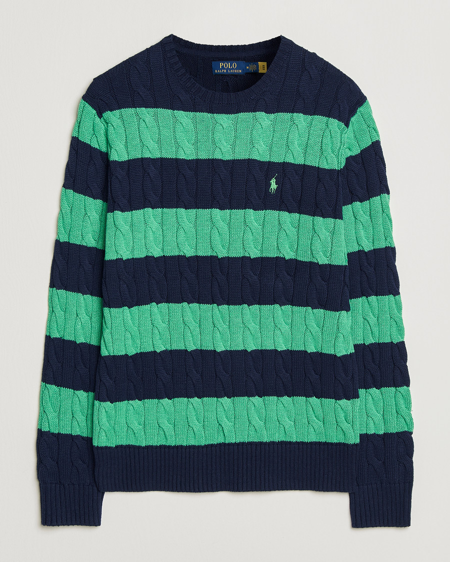 Herr | Tröjor | Polo Ralph Lauren | Striped Cotton Cable Sweater Navy Green Combo