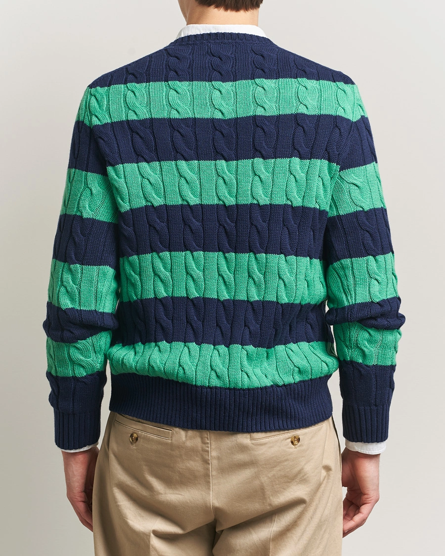 Herr | Tröjor | Polo Ralph Lauren | Striped Cotton Cable Sweater Navy Green Combo
