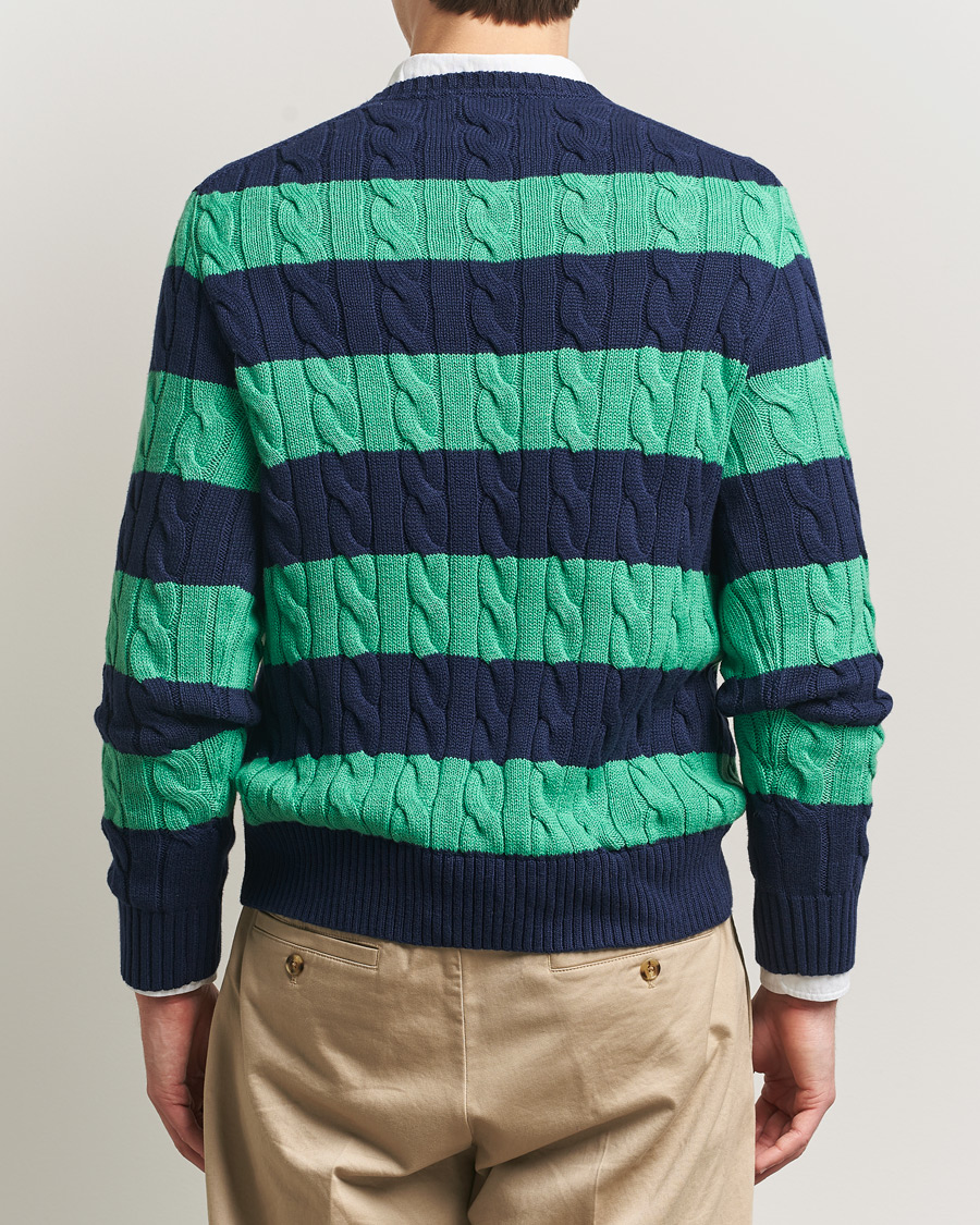 Herr | Tröjor | Polo Ralph Lauren | Striped Cotton Cable Sweater Navy Green Combo