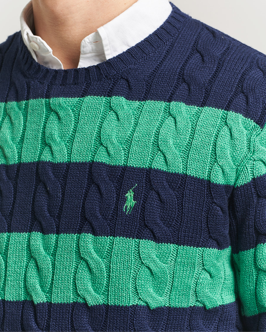 Herr | Tröjor | Polo Ralph Lauren | Striped Cotton Cable Sweater Navy Green Combo