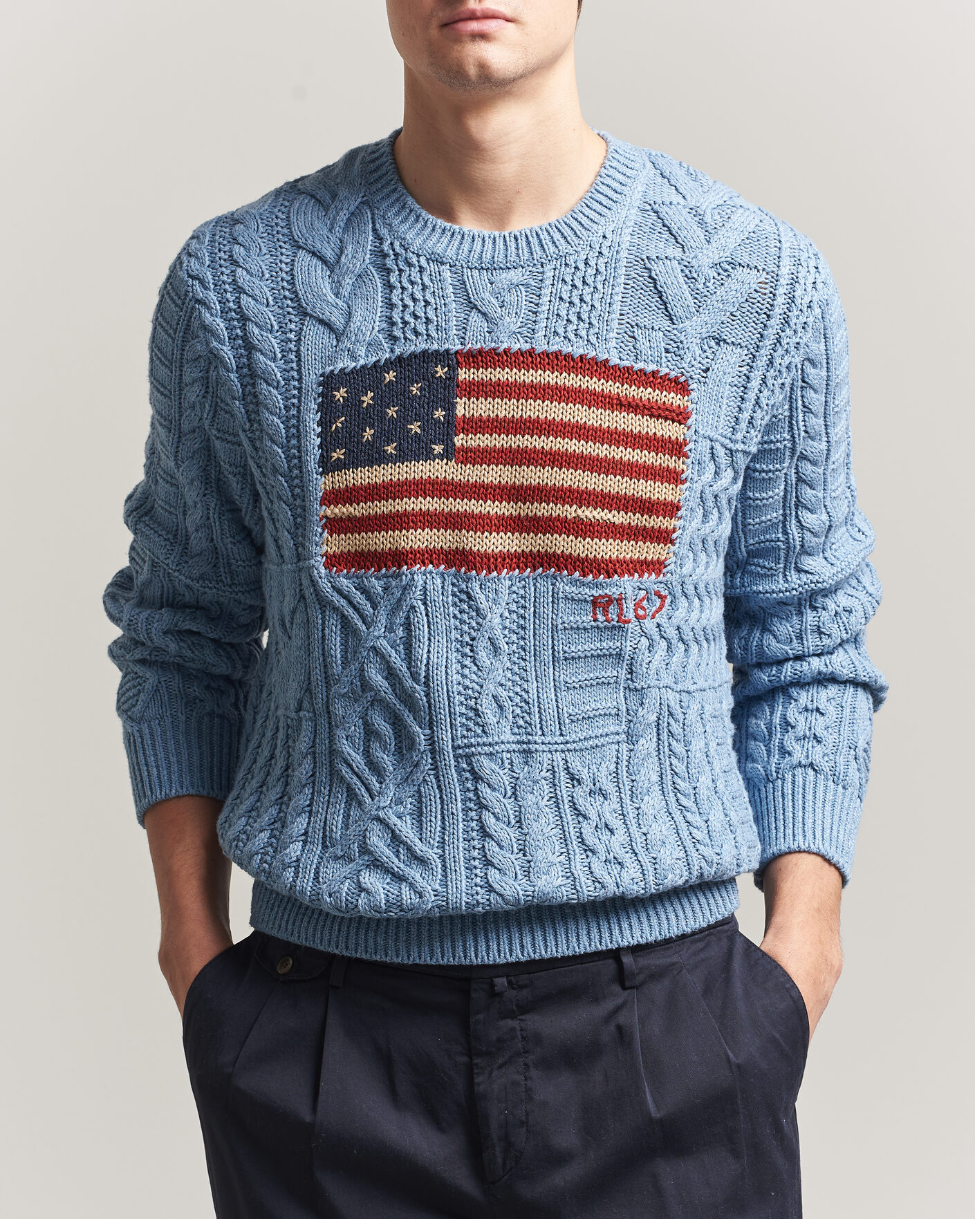 Herr | Tröjor | Polo Ralph Lauren | Cotton Flag Sweater Light Blue Combo