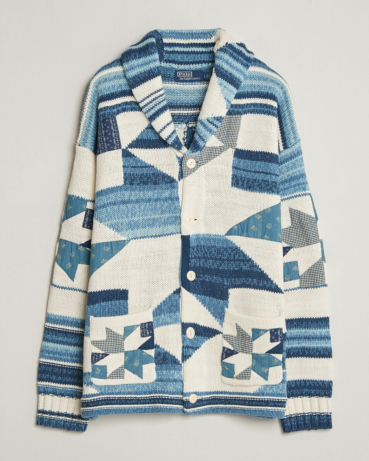 Herr | Tröjor | Polo Ralph Lauren | Cotton Linen Cardigan Cream Blue Combo