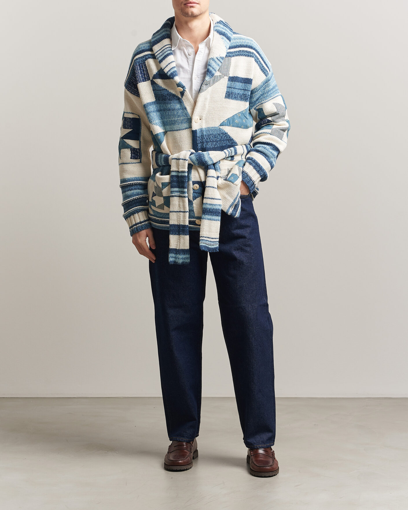 Herr | Tröjor | Polo Ralph Lauren | Cotton Linen Cardigan Cream Blue Combo