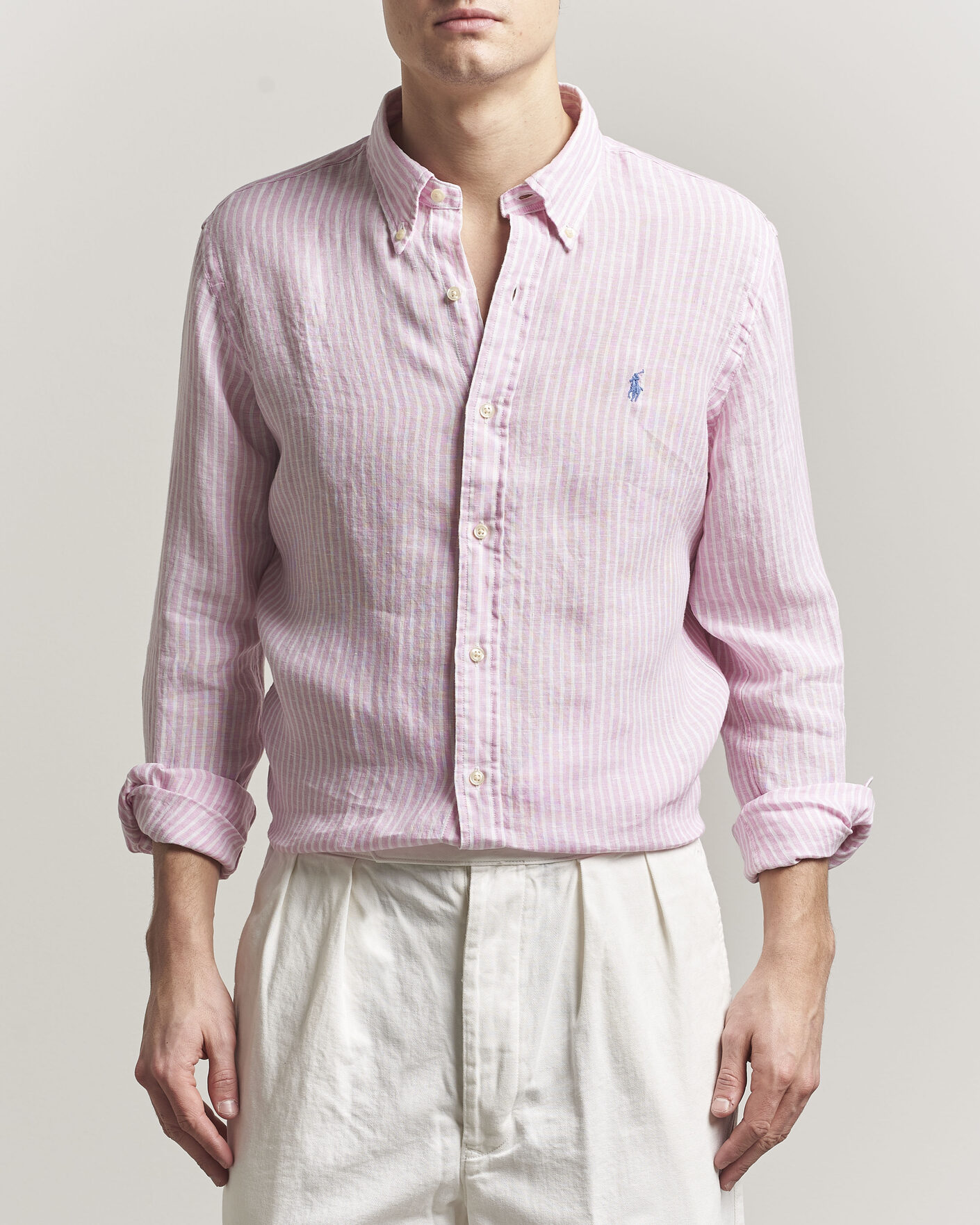Herr | Skjortor | Polo Ralph Lauren | Custom Fit Linen Shirt Pink/White