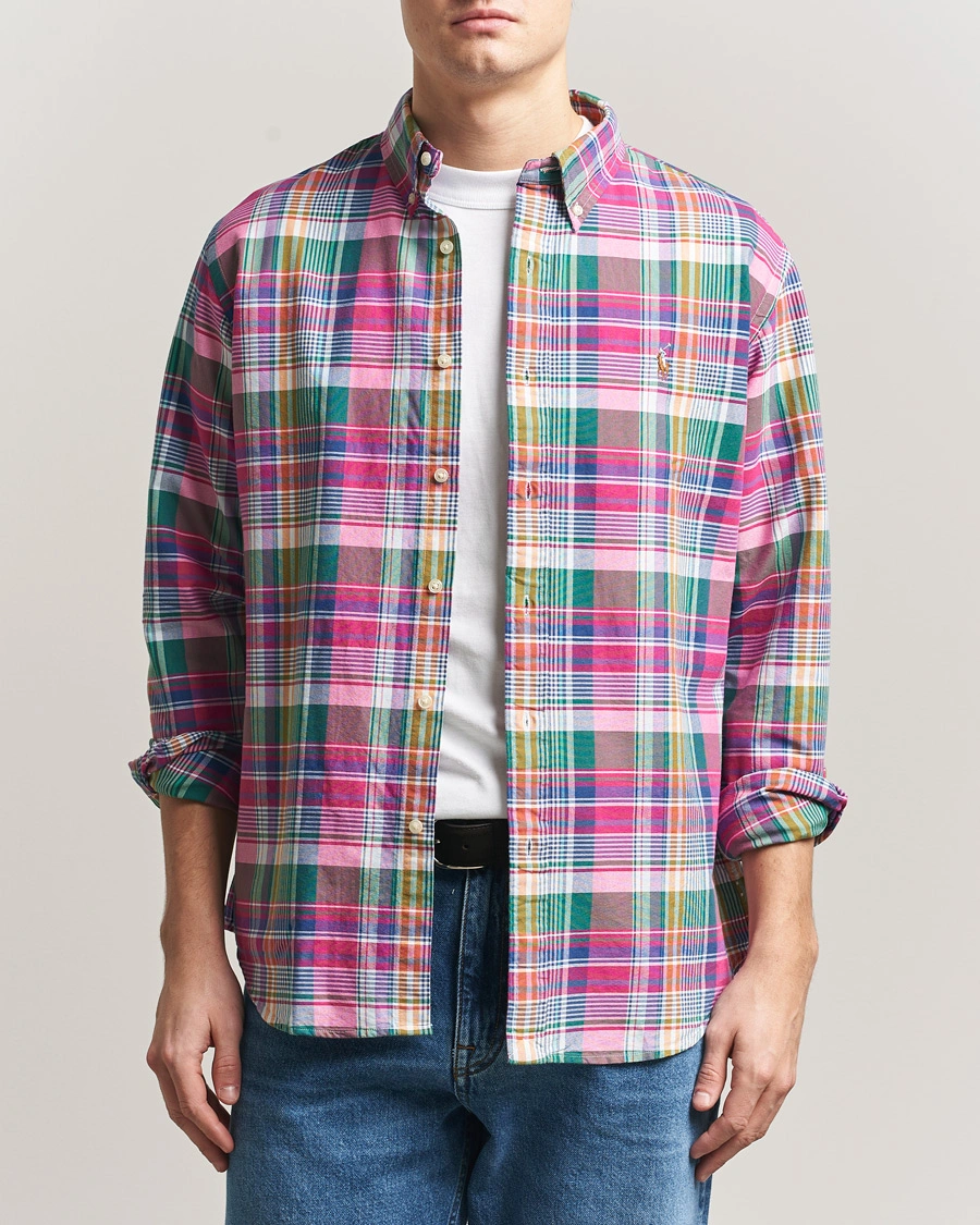 Herr | Skjortor | Polo Ralph Lauren | Custom Fit Checked Oxford Shirt Pink/Blue Multi
