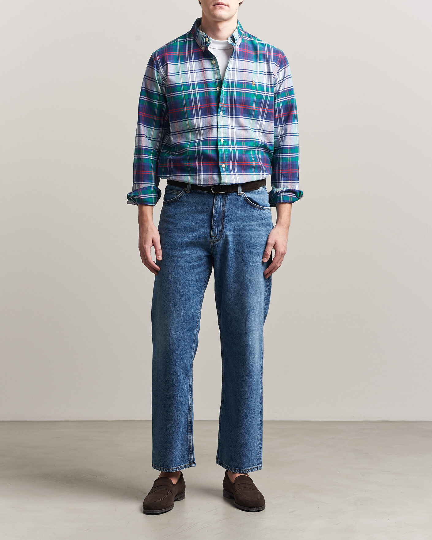 Herr | Skjortor | Polo Ralph Lauren | Custom Fit Checked Oxford Shirt Green/Blue Multi